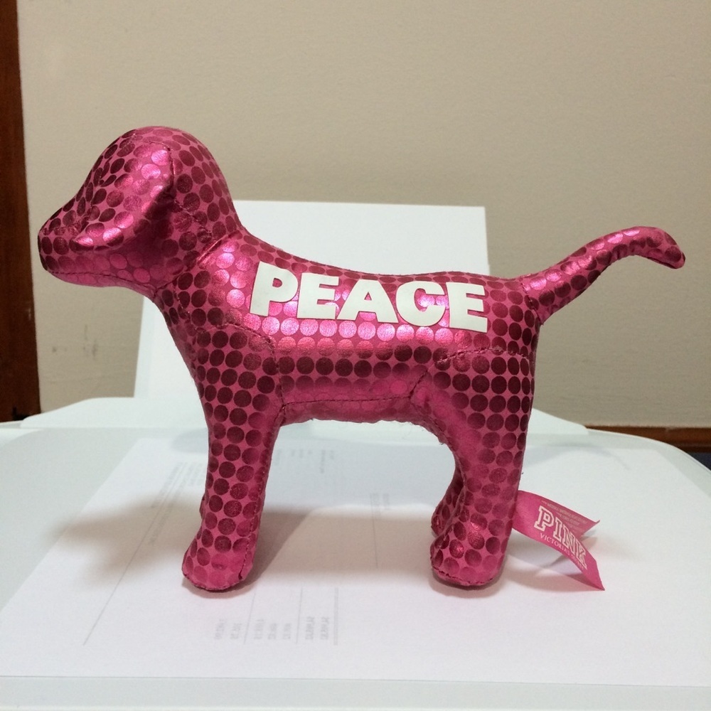 PINK Victoria's Secret Metallic Pink Peace Stuffed Dog